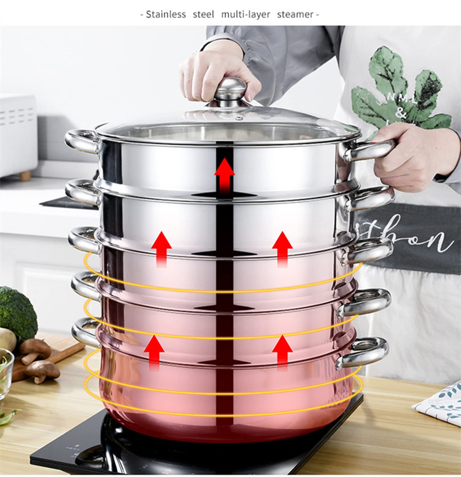 蒸鍋 蒸し鍋 蒸かし器 ガラス鍋蓋付ステンレス ガラス鍋蓋付 3段 28cm