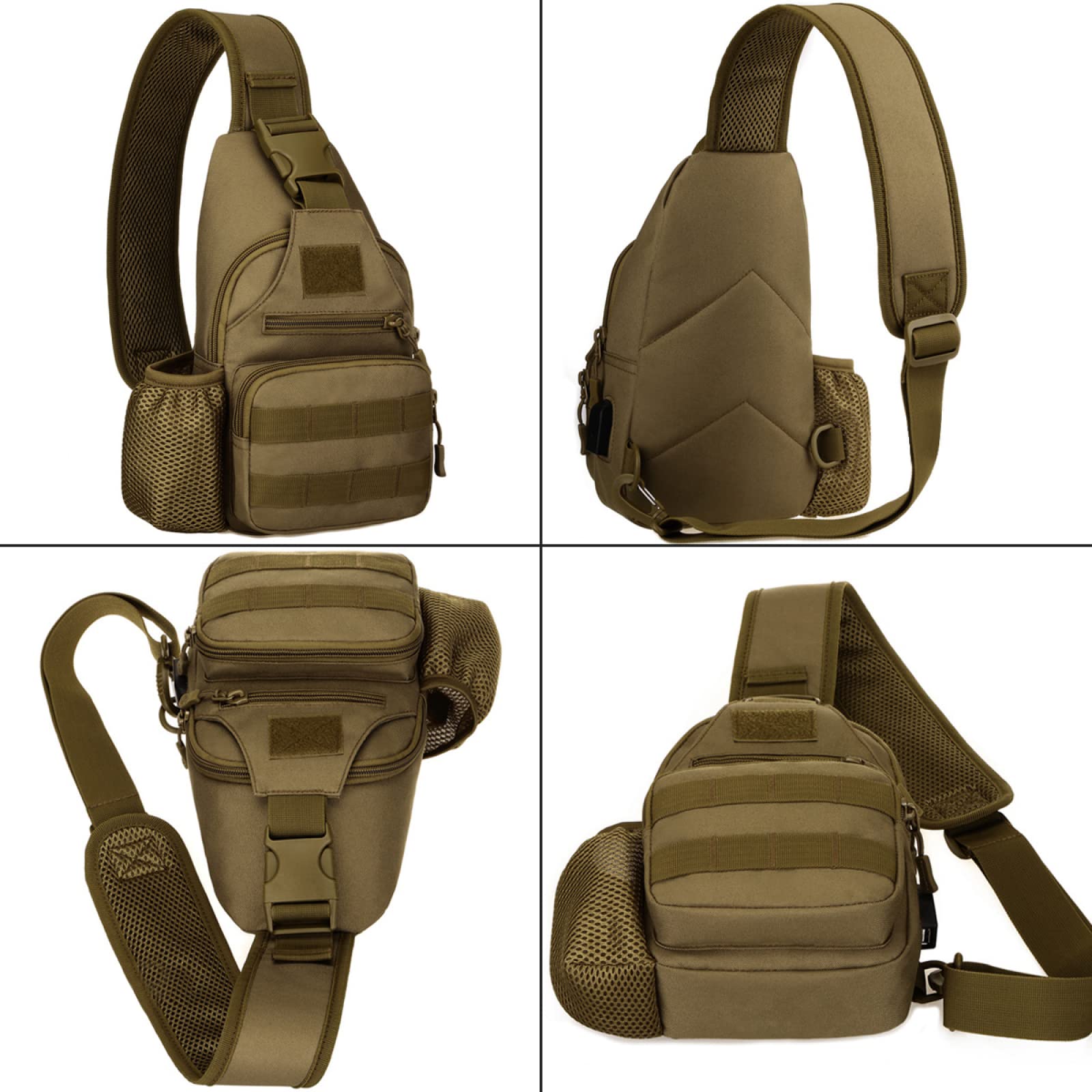 REEBOW GEAR Borsa da Petto Militare Tattica Molle Borsa a Tracolla con Tracolla a Tracolla con Porta Bottiglia d'Acqua,ACU