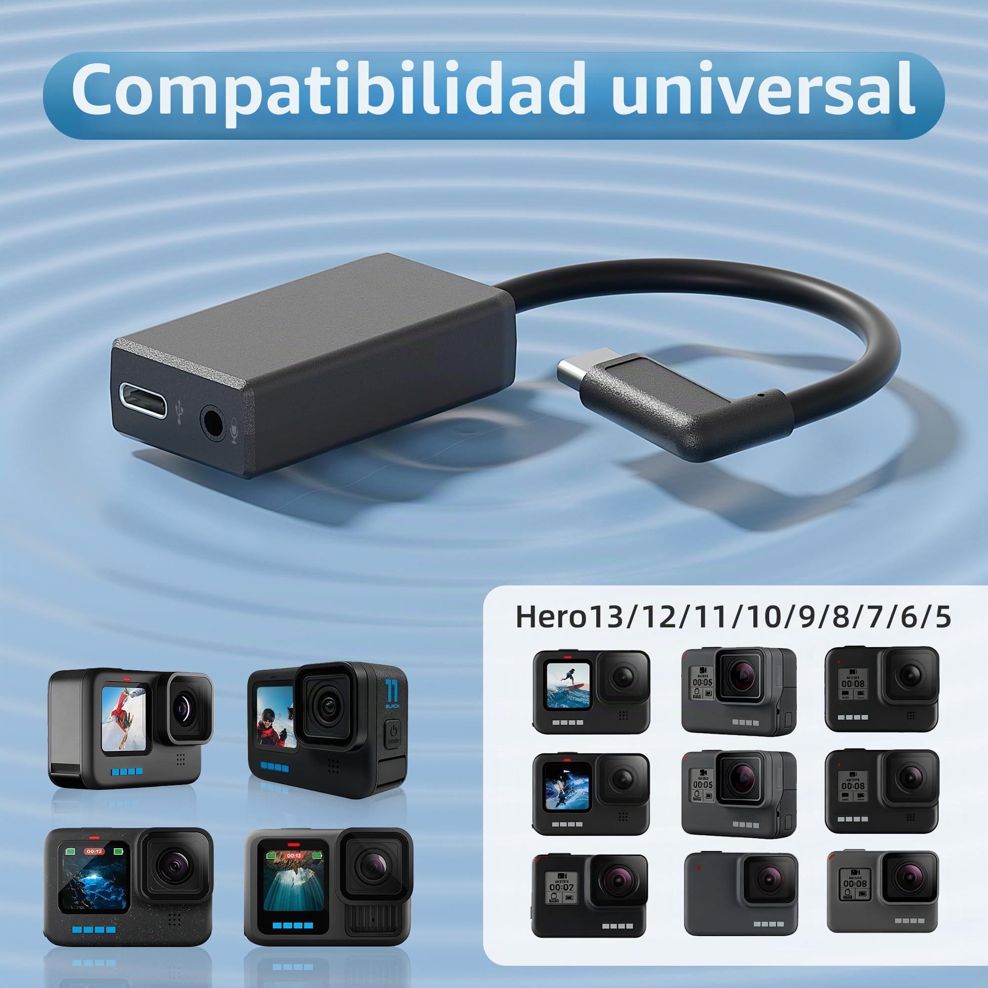 Adaptador de micrófono Externo con Conector Tipo C para cámara GoPro Hero All Series Convierte micrófono de 3,5 mm