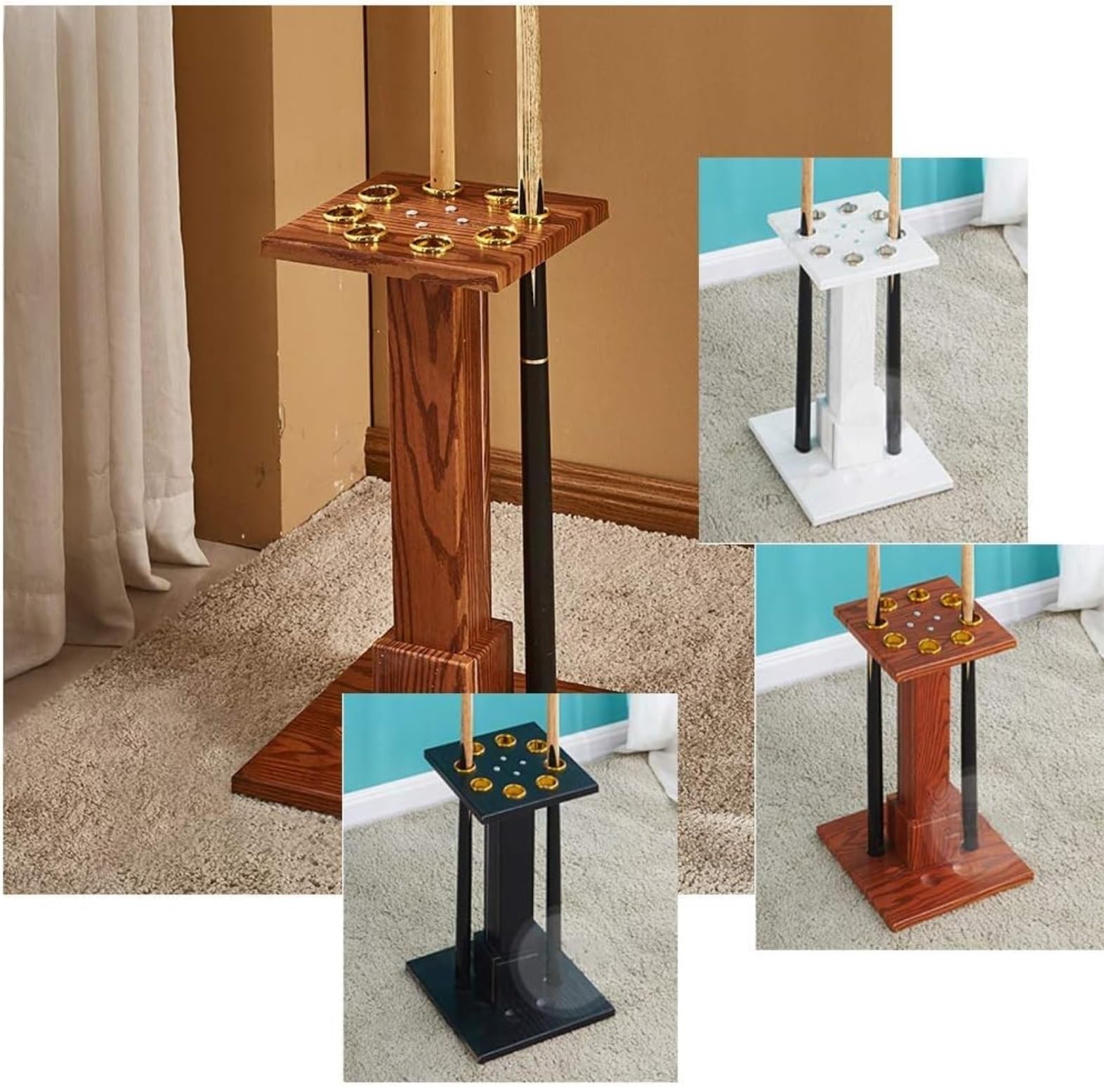 Draagbare Poolkeu Houder Staande poolkeu-houder for 8 keuen, poolkamer, clubpooltafel, accessoire-opbergrek, eenvoudig te installeren Hardhouten wandmontage biljartkeu houder