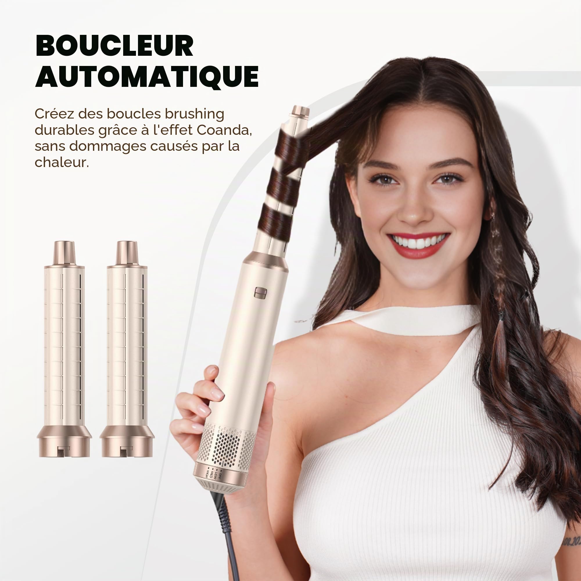 OKWRAP Airbrush 5 en 1, Hair Styler Air Brush 5 en 1 Air Styler avec Seche Cheveux, Brosse Soufflante, Fer a Boucler, Thermal Brush, Brosse Lissante Seche Cheveux 5 en 1 pour Sécher, Boucler, Lisser