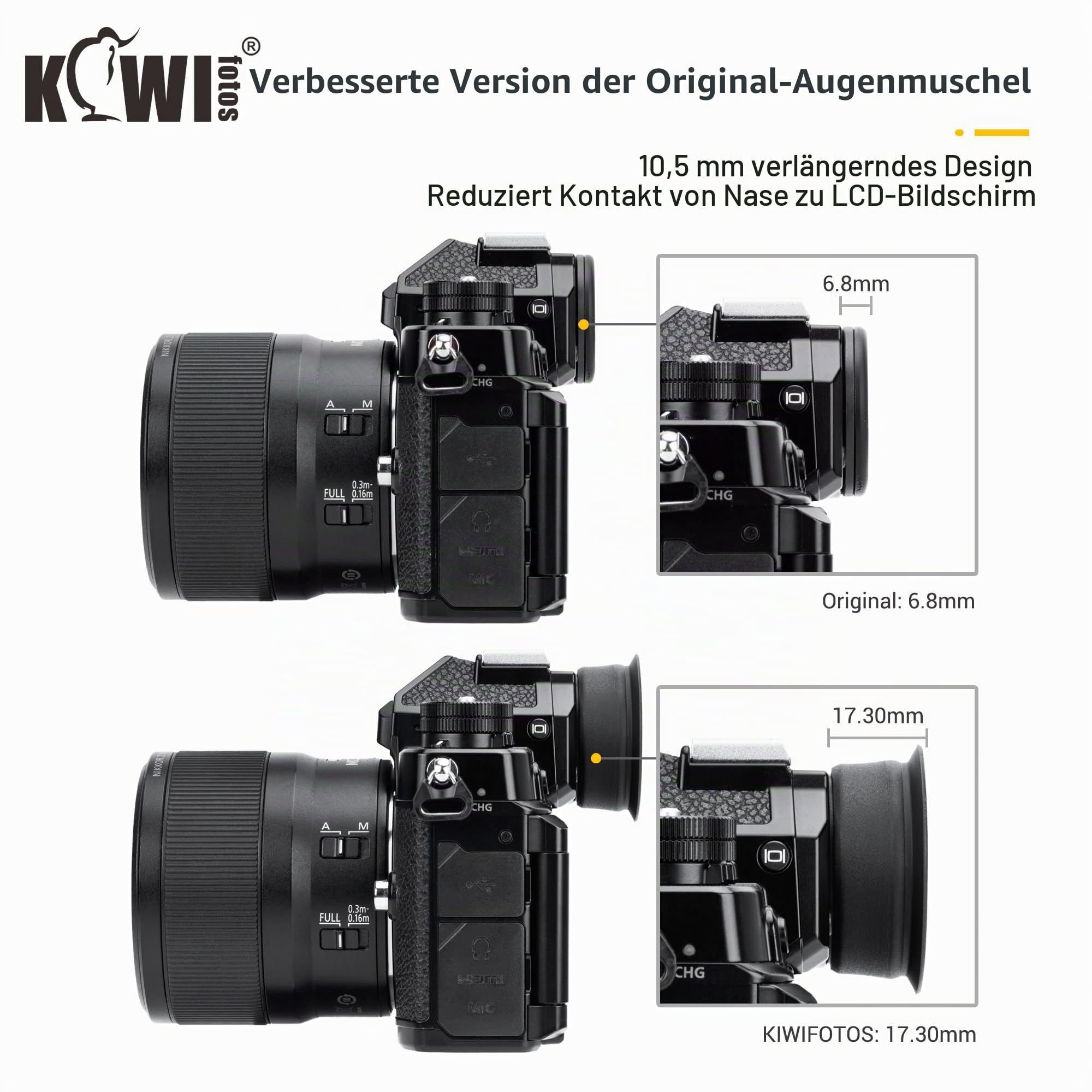 KIWIFOTOS Kamera Augenmuschel Okular für Nikon Z9 Z8 Sucher, Z 9 Z 8 Weiches Silikon Erweiterte Sucher Schutz Gummi Augenmuschel