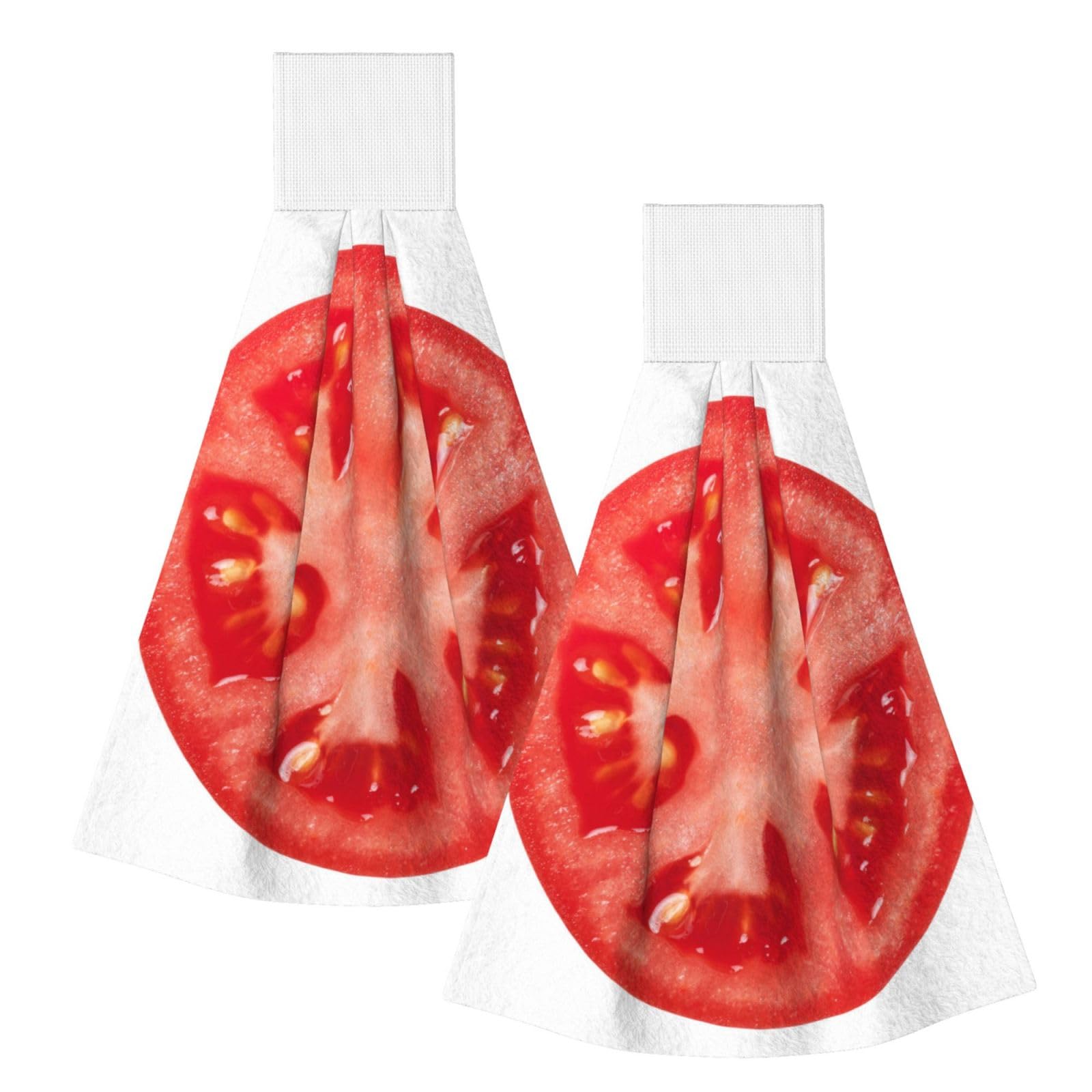 DOPKLNA Tomato Slice, 2 Pcs Hanging Coral Fiber Hand Towels for Bathroom, Absorbent Kitchen Towels