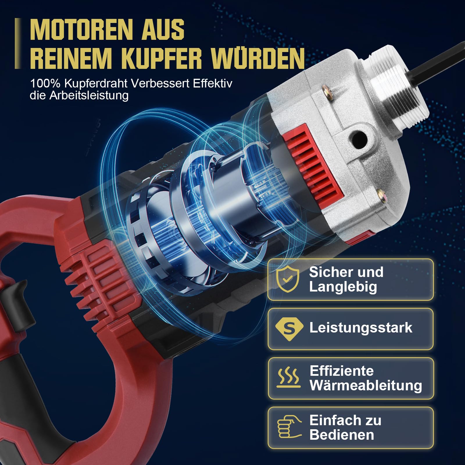 Betonrüttler 1800W mit 2m SCHLAUCHLÄNGE, 35 mm Flaschenrüttler | Elektro Betonverdichter, Rührwellendrehzahl 6000 U/min, Beton Rüttelflasche mit Tragegriff für Hausbau, Brückenbau
