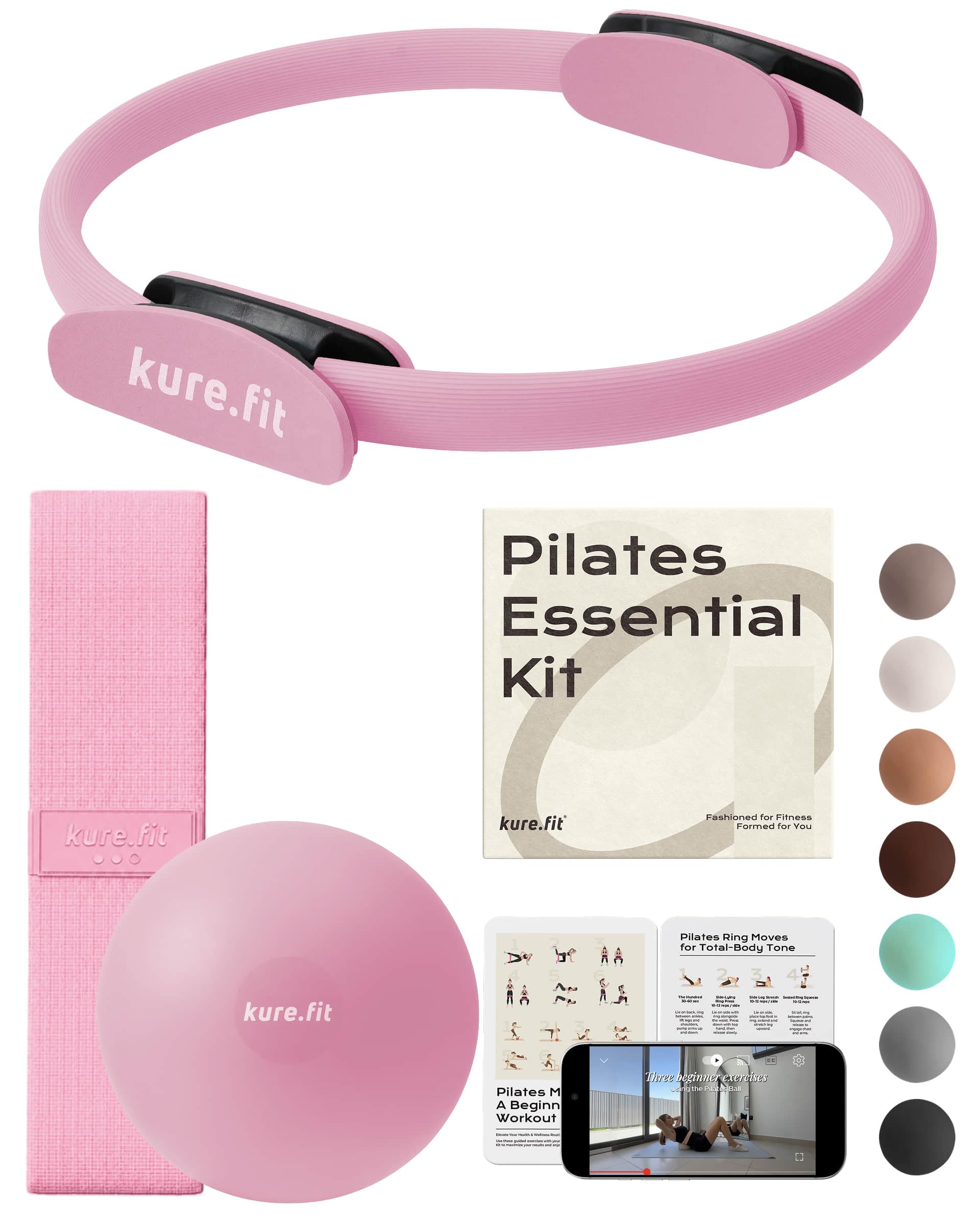 Home Pilates Essentials Kit for Women | Pilates Ring, Mini Ball, Booty Band Set | Pilates Equipment Starter Set in Gift Box | Workout Guide Included-image-28