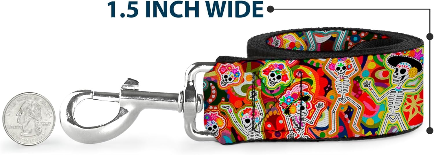 Buckle-Down Pet Leash - Dancing Catrinas Collage Multi Color - 4 Feet Long - 1.5" Wide