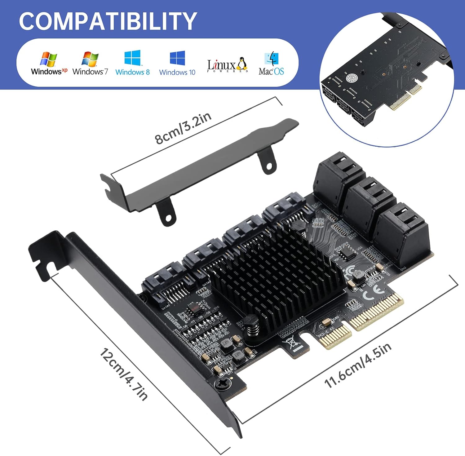 PCIE to SATA 3.0 Card 10 Ports,PCIE to SATA III 6Gbps Expansion Card,ASM1166+JMB575 Chips