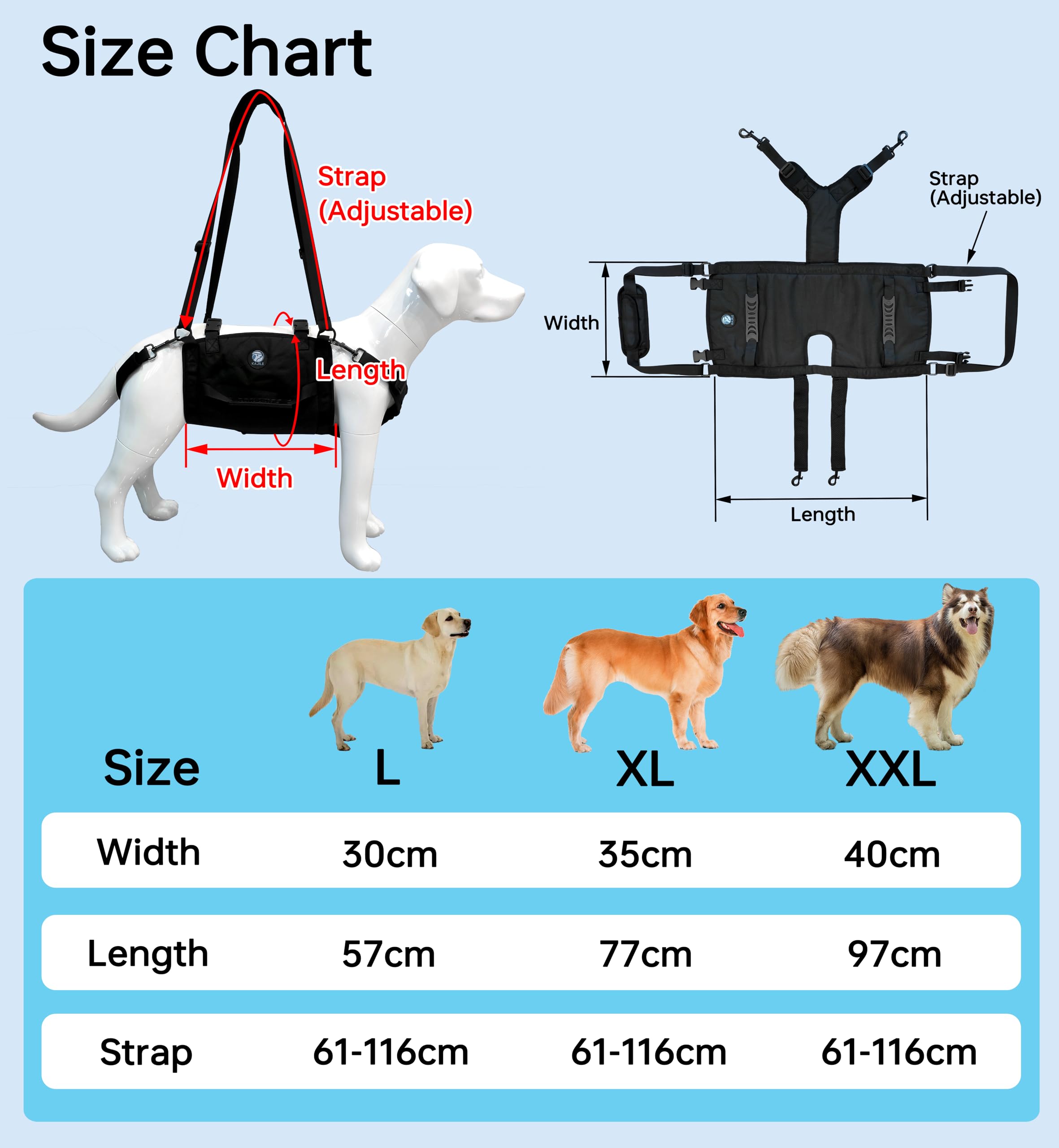 Imbracatura Supporto Totale Per Cani Grandi,Aiuto Artrite,Nero,XL | Per cani grandi,zampe ferite,disabilità,cani anziani con artrite,aiuto per passeggiate,resistente e traspirante