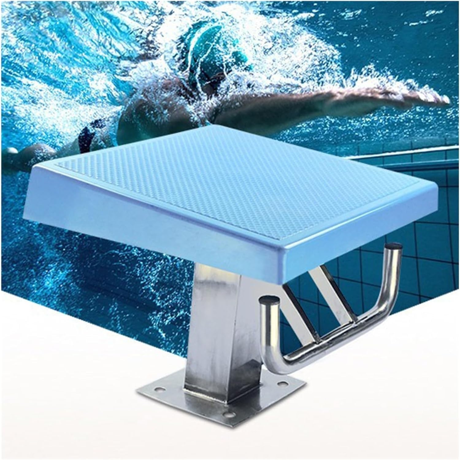 Piattaforma Subacquea con superficie antiscivolo e base in acciaio inox per piscina e competizioni