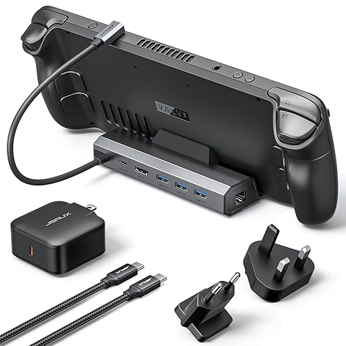 JSAUX 4K@120Hz Docking Station and 65W Charger for Steam Deck OLED/ROG Ally X/Legion Go (S), 6-in-1 Dock with HDMI 2.1, Gigabit Ethernet, 3 USB 3.0 and 100W Charge-HB0603