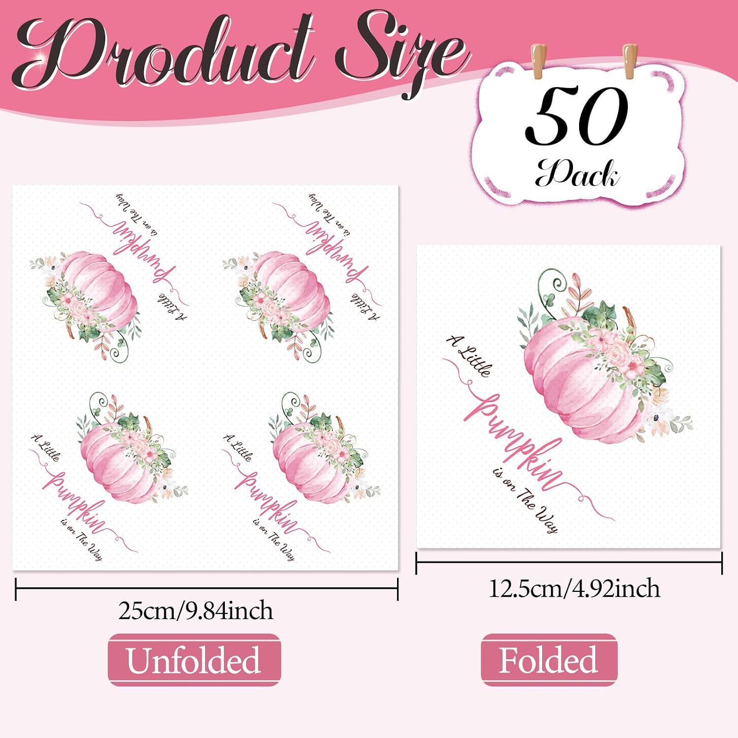 50 Pack Pink A Little Pumpkin is On The Way Paper Napkins Little Pumpkin Disposable Hand Towel Guest Thanksgiving Napkins for Party Supplies for Baby Shower Girl Pumpkin Gender Reveal Party