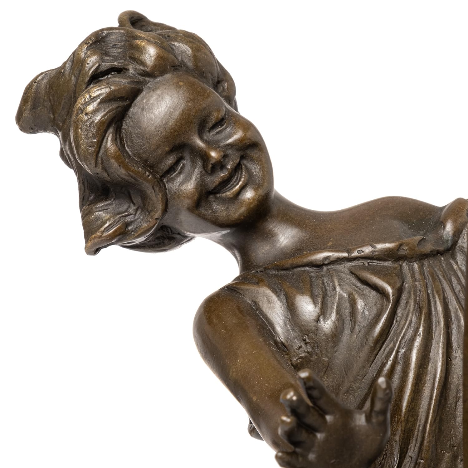Figurka z brązu dziewczyna na krześle z kotem 22 cm wysokości z prawdziwego brązu wykonana z bogactwem szczegółów rzeźba artystyczna do salonu, regału lub kredensu, figurka dekoracyjna, nostalgiczna