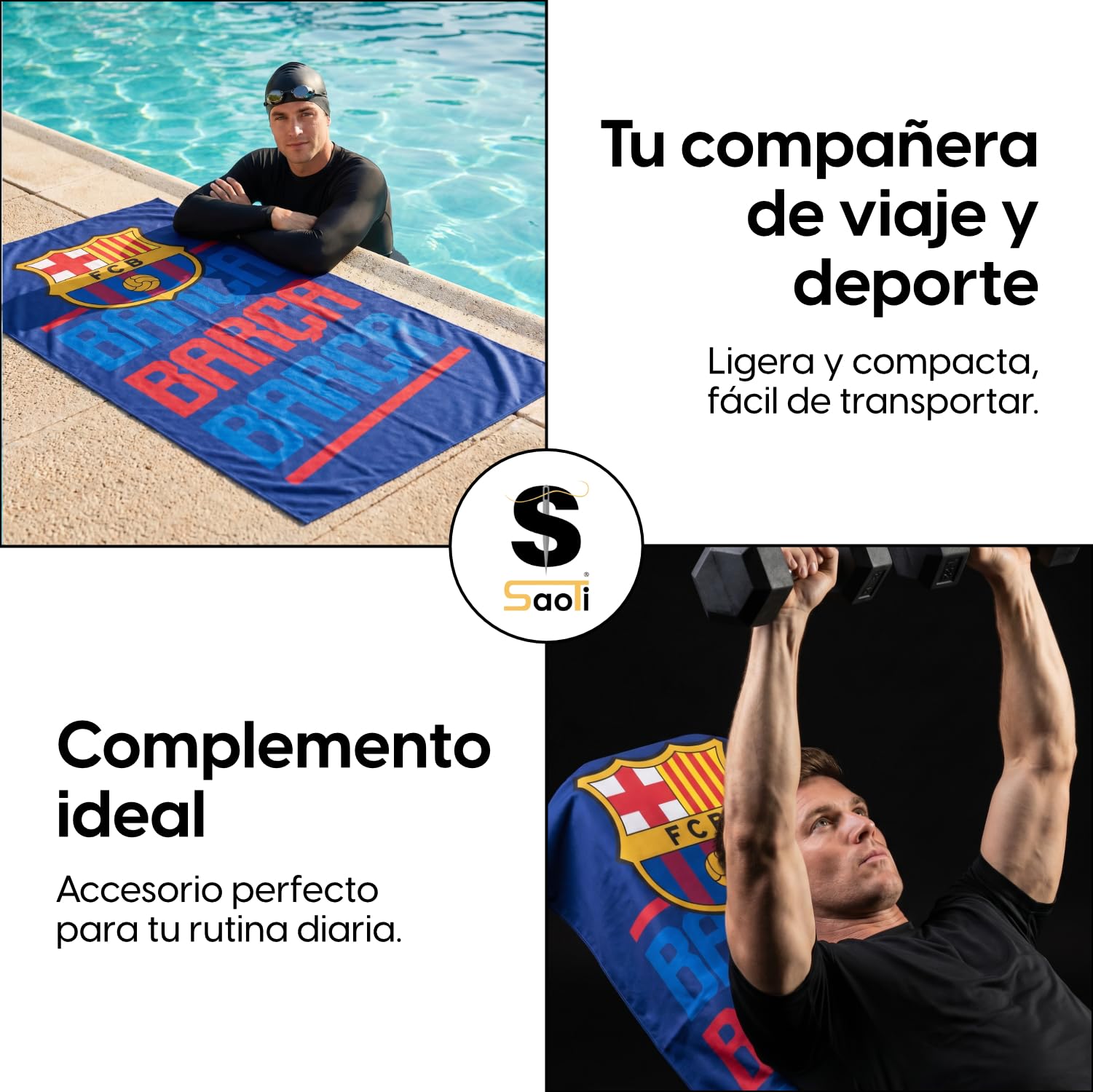 SaoTi Toalla Baño Grande Microfibra Secado Rápido – Toallas Ducha Ligeras Diseño Fútbol Azulgrana – Toallas Playa Grandes Ideal Gym Piscina Viaje Regalo (Diseño Tipográfico Azulgrana, 140x70 cm)