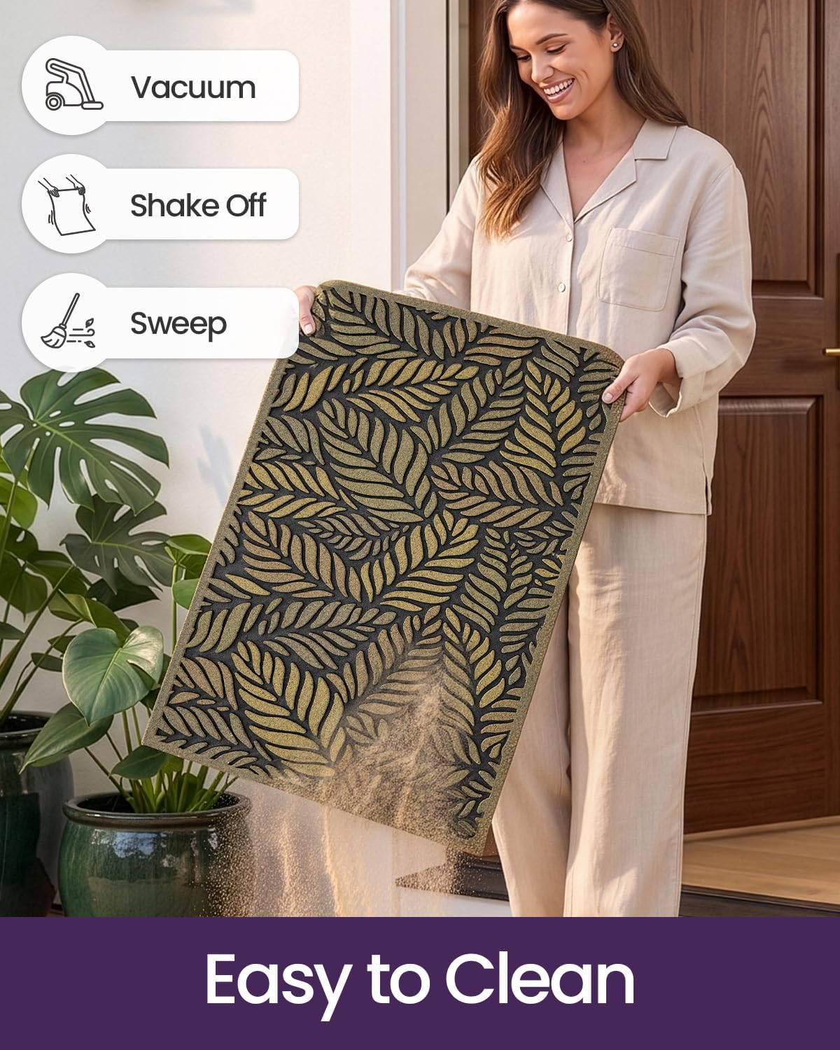 DEXI Front Door Mat Outside Entrance 24x36, Rubber Entry Doormat Heavy Duty Non Slip, Welcome Entryway Mats Dirt Trapping for Exterior Patio Garage, Olive and Mustard Leaves