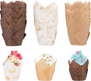 150 Pcs Moldes Magdalenas Papel, Moldes de Muffins, Tazas de Papel de Pastel de Tulipán, Vasos de Papels para Hornear Magdalenas Muffins Cupcakes para Fiestas de Cumpleaños Bodas Pastelerías