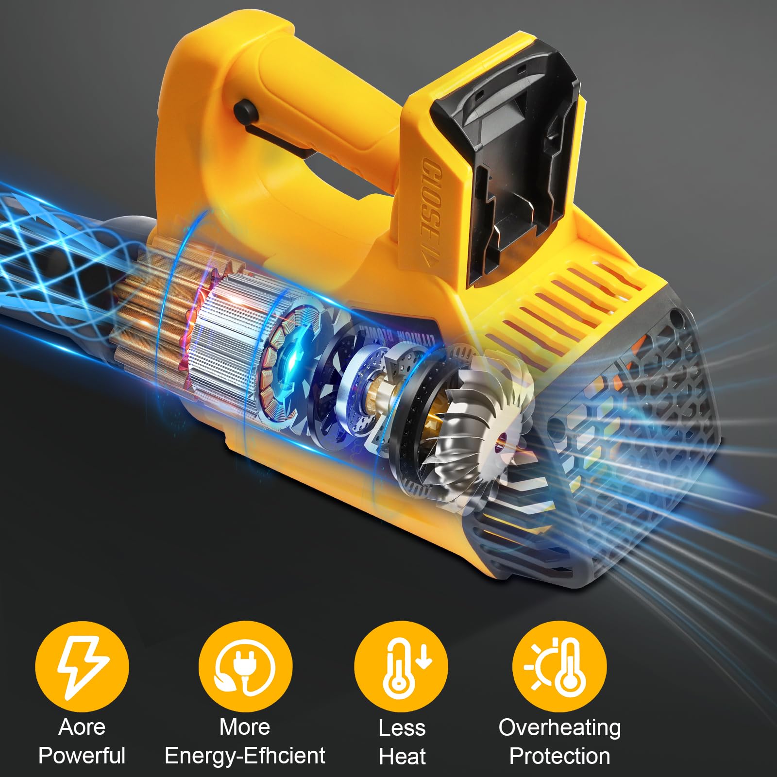 Soffiatore a batteria per DeWalt XR Li-ion 18V DCB184 DCB182 DCB181 DCB180 | senza batteria,Con 6 velocità e tracolla,Potente soffiatore da cantiere,per giardino,prato,rimozione foglie