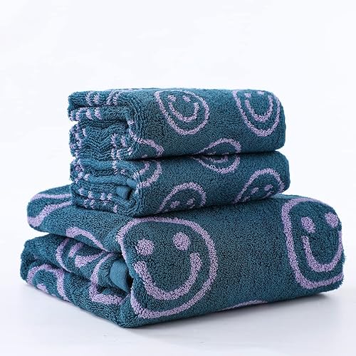 Miniatura 1 de Juego de toallas de baño de lujo con cara sonriente para baño, 1 toalla de baño, 2 toallas de mano, 100% algodón, ultra suave, altamente absorbente,