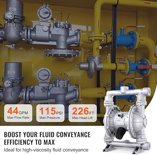 Miniatura 26 de VEVOR Bomba de doble diafragma operada por aire, entrada y salida de 1/2 pulgada, cuerpo de polipropileno, 13.2 GPM y máximo 120PSI, bomba