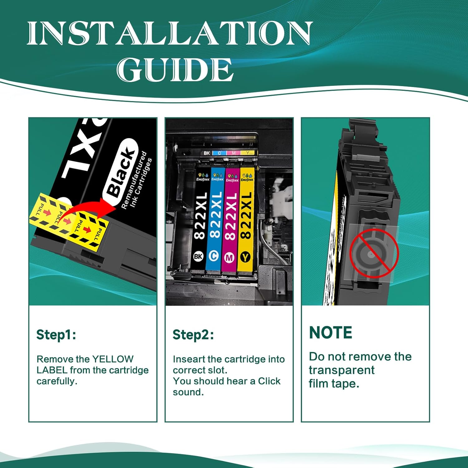 822XL Ink Cartridges Combo Pack Remanufactured for Epson 822XL Ink Cartridges for Epson 822 High Yield T822 T822XL for Epson Workforce Pro WF-3820 WF-4820 WF-4830 WF-4833 WF-4834 (5 Pack)