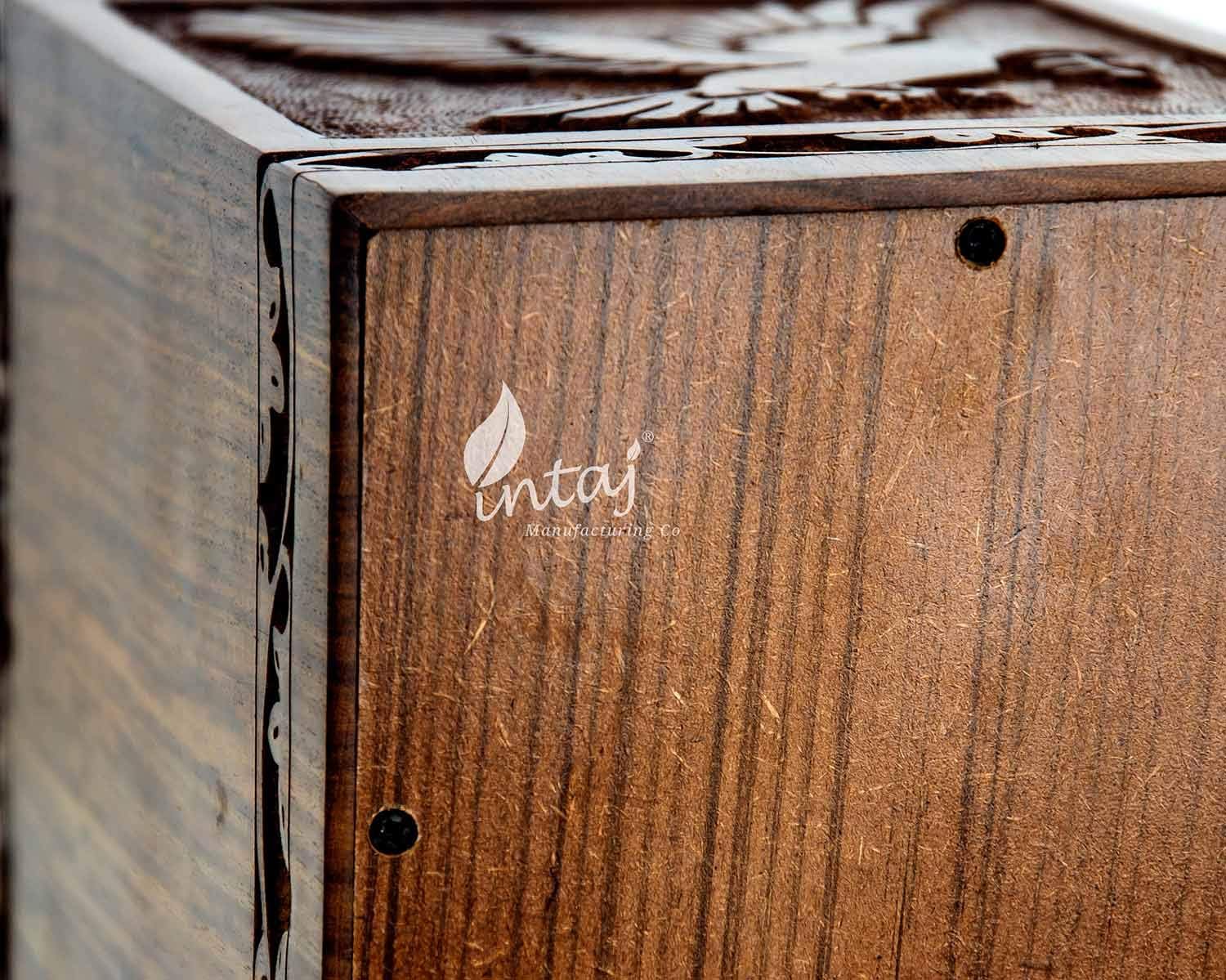 INTAJ Wooden Urn for Human Ashes, Rosewood Funeral Cremation Urn for Ashes - Burial Urn Box (Natural, Medium - 9.5Hx5.5W (118 Cu/in))