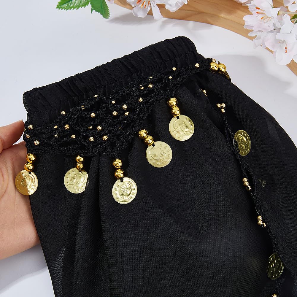 DICOSMETIC Schwarzer Bauchtanz Langer Rock Mit Goldenen Münzen 88cm Damen Bauchtanz Kostüm Indischer Tanzrock Mit Münzen Für Yoga Und Arabischen Tanz Maskenball Kostüme