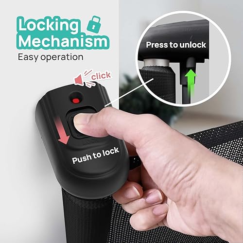 Miniatura 2 de Puerta retráctil para bebé, puerta de malla mejorada con bloqueo unidireccional de 34 pulgadas, se extiende hasta 71 pulgadas extra anchas para