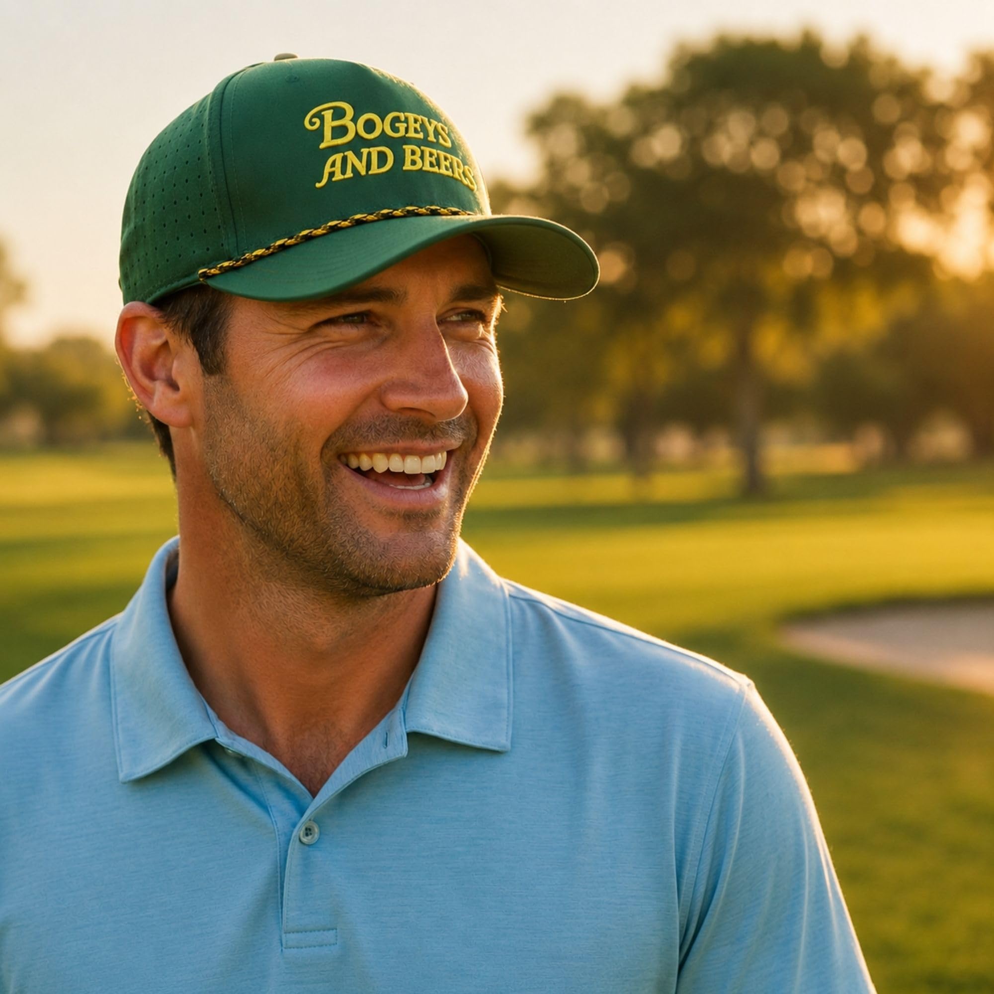 Bogeys and Beers Lustige Golfmütze – Golfmützen für Herren, leistungsstarke, atmungsaktive Seil-Snapback-Kappe, Golf-Geschenke für Männer, Grün , 0