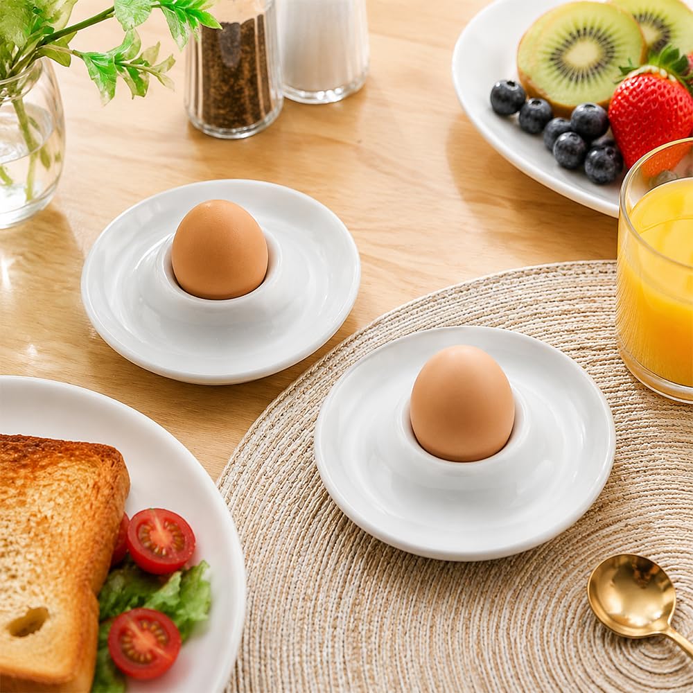Lot de 12 coquetiers en céramique blanche empilables, passent au lave-vaisselle, coquetiers ronds de haute qualité pour petit déjeuner, table à manger et camping