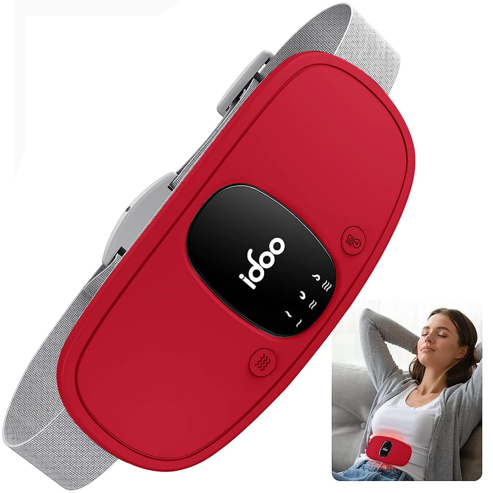 iDOOiDOO Wearable Heating Pad, FSA Eligible Item, Period Cramps Pain Relief Heating Pad with 3 Heat Levels and 3 Massage Modes, Wireless Heat Pad Cordles, Gifts for Girlfriend Mom Wife Women (Red)
