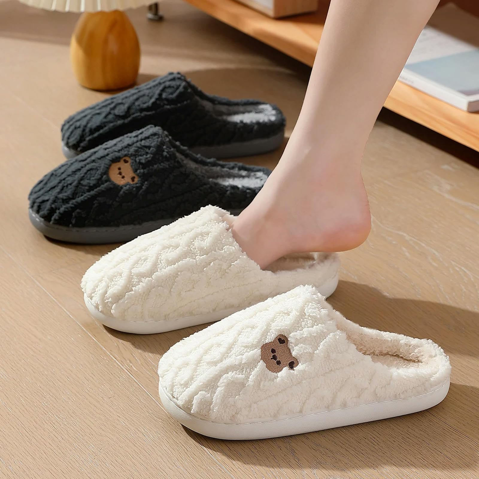 Kapcie damskie urocze kapcie unisex domowe wygodne pluszowe buty wsuwane z podszewką, męskie ciepłe jesienne zimowe klapki-różowe-36-37