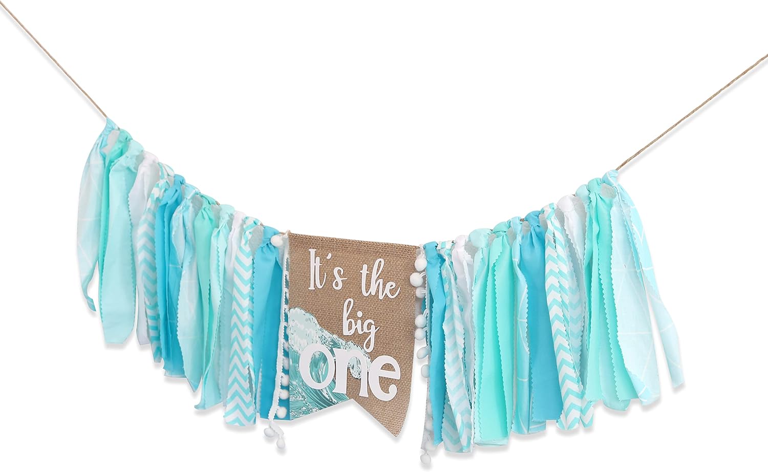 Big One Highchair Banner for 1st Birthday - Blue Banner for Baby Boys, Beach and Pool Party Decorations for Kids, Cake Smash Photo Props