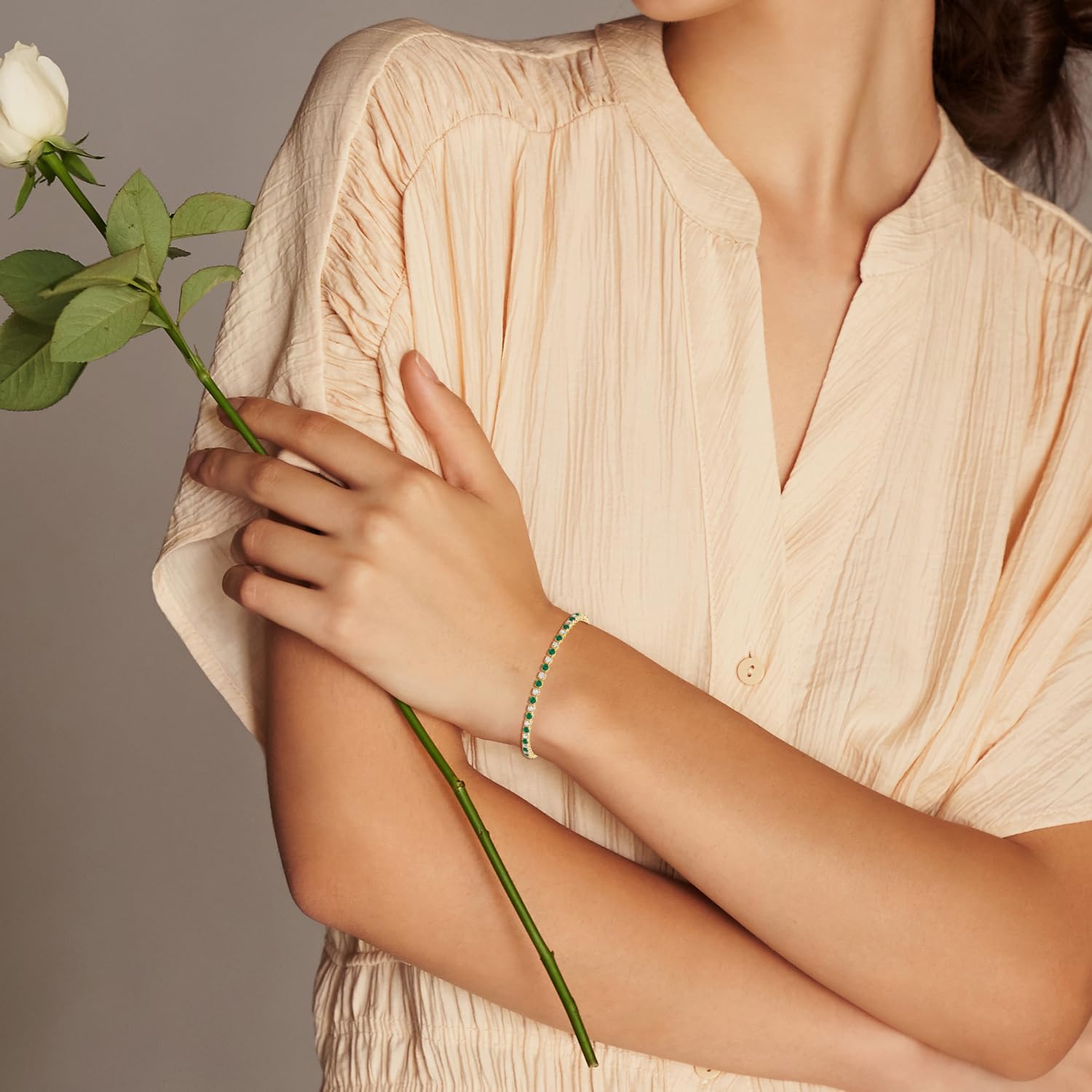 DEWBERRY 10K Gold Birthstones Tennis Bracelets for Women | 2.80 Ct Round Cut IGI Certified Lab Grown Diamond Gemstone Bracelet 7 inch (F-G Color, VS Clarity) Fine Jewelry Wedding Bridal Prom Birthday Gift for Women Her