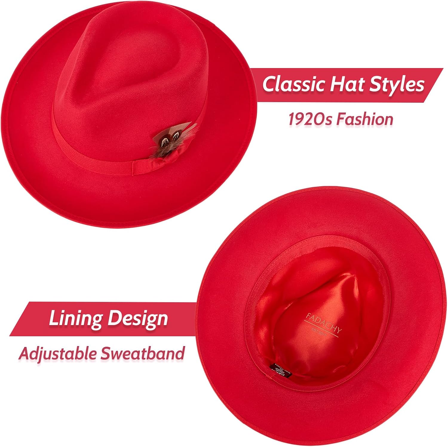 FADACHY Fedora Hats for Men & Women Wide Brim Felt Hat Dress Panama Trilby Hats
