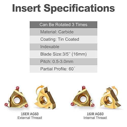 Miniatura 3 de Herramientas de corte de torno de metal  12" y 58" soporte para herramientas de roscado barras de mandrinar con 10 piezas de insertos de carburo