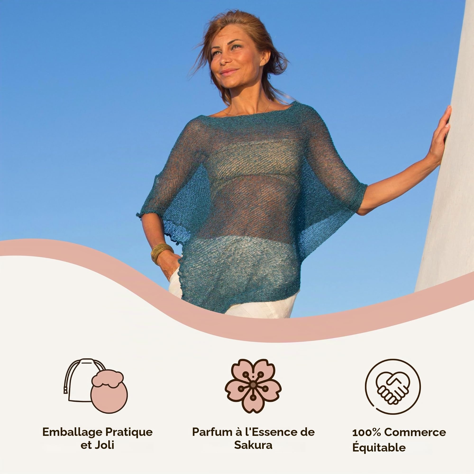 Poncho Femme - Châle Femme Elégant pour Cérémonies et Fêtes 100% Rayon avec Essence de Fleurs de Cerisier - Robe Femme Ete et Printemps