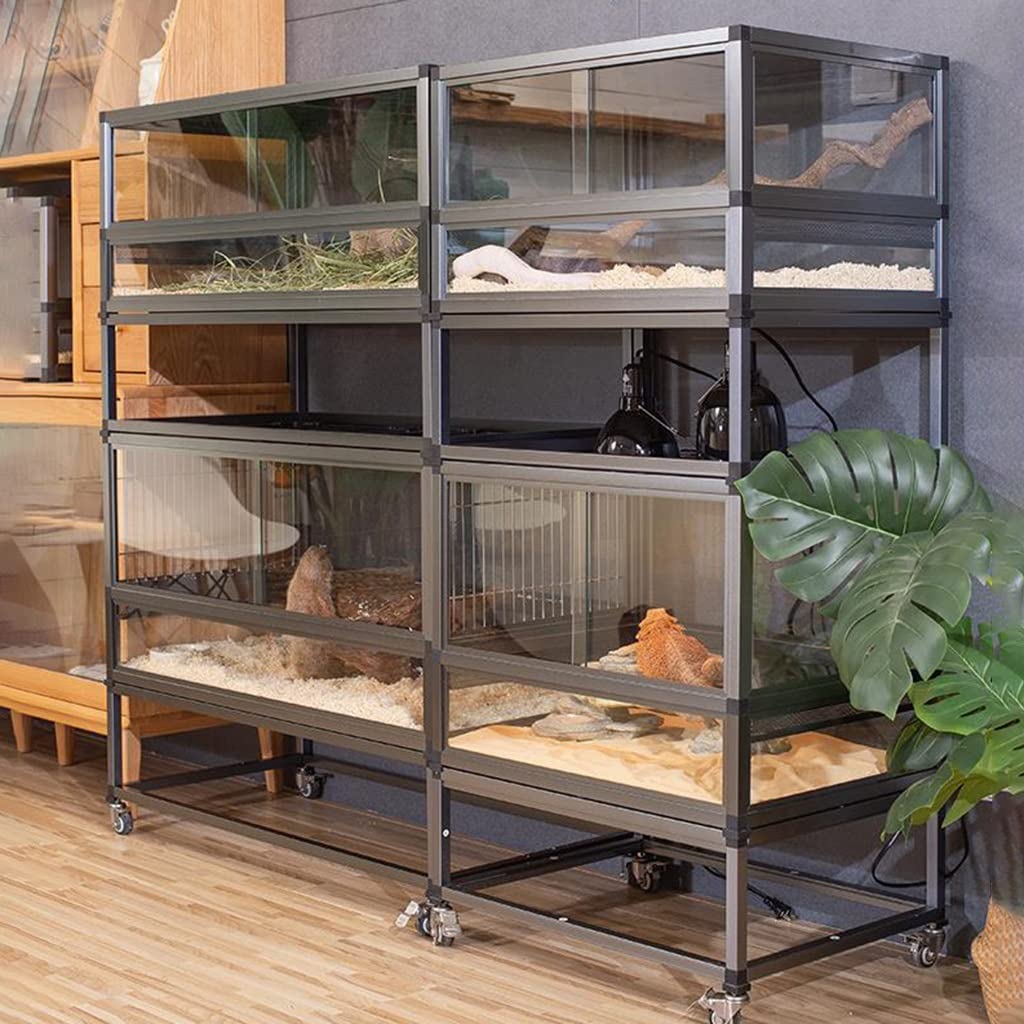 Pojemnik do hodowli zwierząt ze stopu aluminium Duże szklane terrarium dla gadów Jaszczurka Kameleon Gecko Inkubator dla zwierząt z przesuwanymi drzwiami Wentylacja na górnym ekranie (czarny 60x30x36c