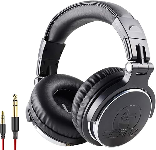 2CANZ Auriculares profesionales con cable para DJ, controladores de neodimio de 1.969 in, parte trasera cerrada, almohadillas de felpa Comfrasoft,