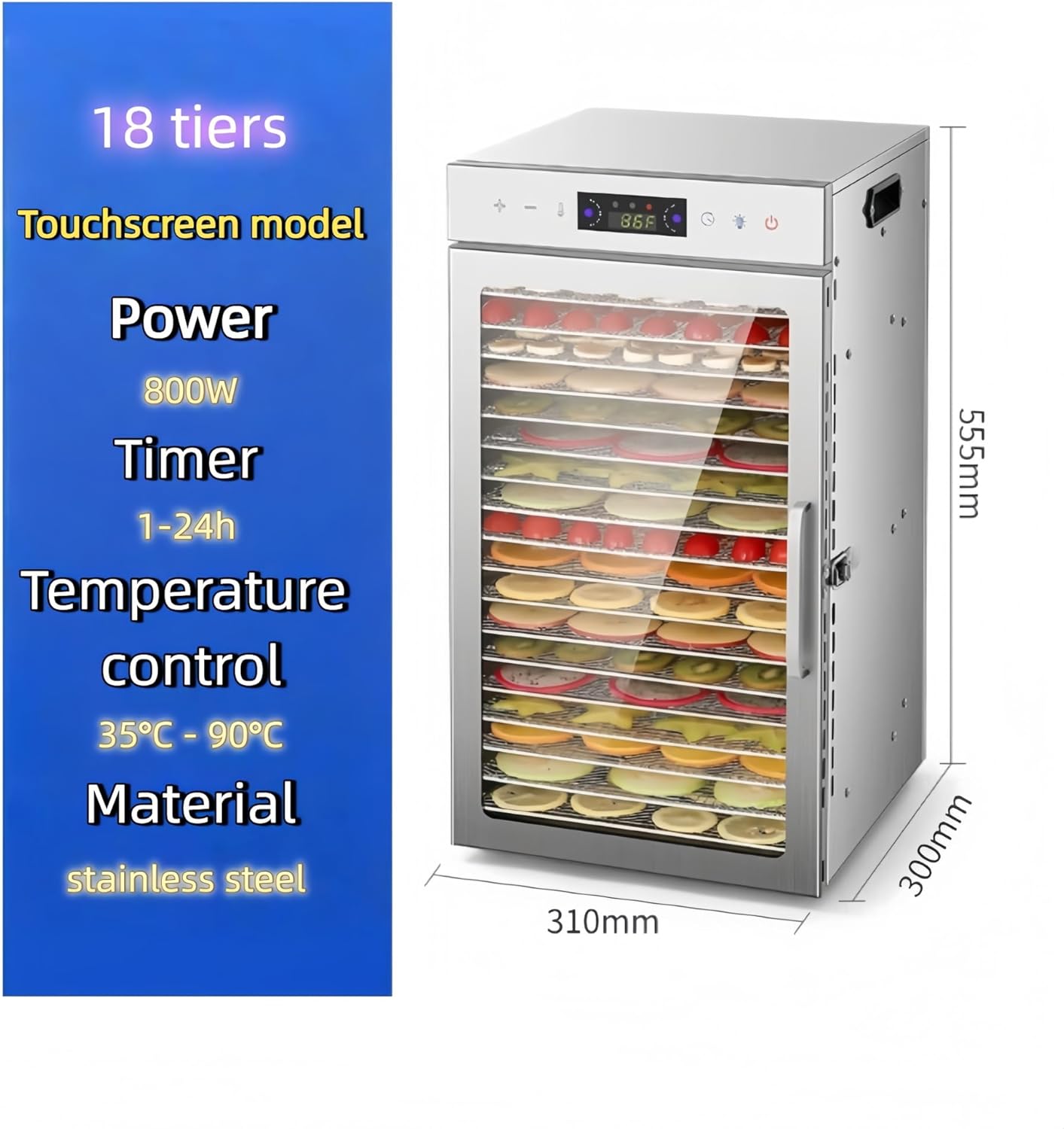 Freeze Dryer, Food Dehydrator, 10/12 Stainless Steel Trays, Home Freeze, Food Processor, with 24-Hour Timer and Maximum Temperature of 90°C(110v,18layer)