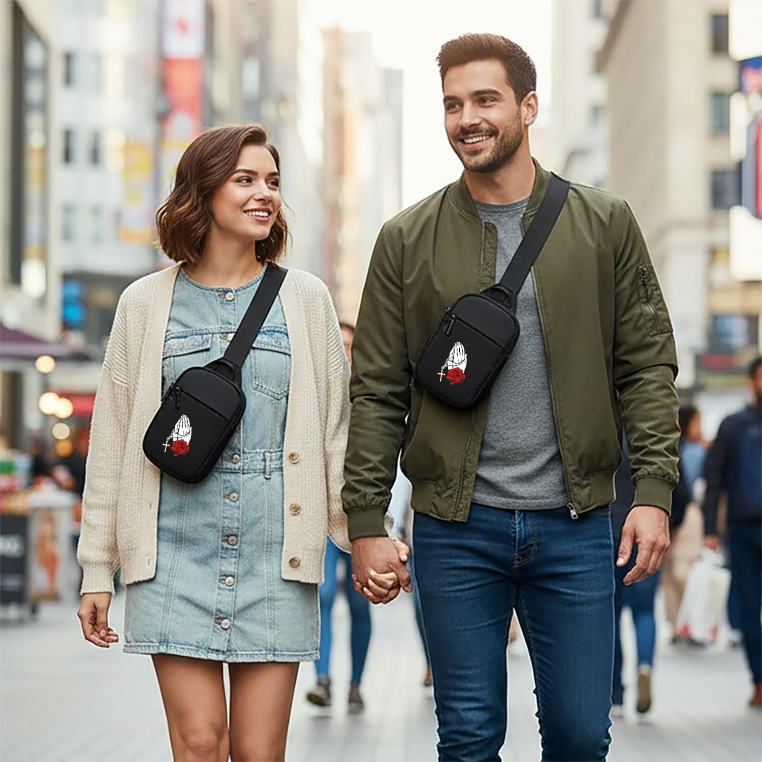 FOECBIR Mini Crossbody Bag Men Chest Bags,Small Travel Sling Bag For Men Women Waterproof For Mens For Travel Work Sport (Cross Rose Skull, Small) - Image 3