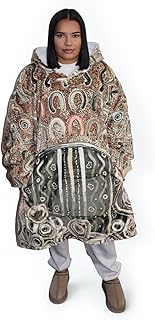 KT Aboriginal Fine Art Polyester Hooded Blanket, Adults One Size Fits Most, Fleece Lined, Aboriginal Storytelling Design