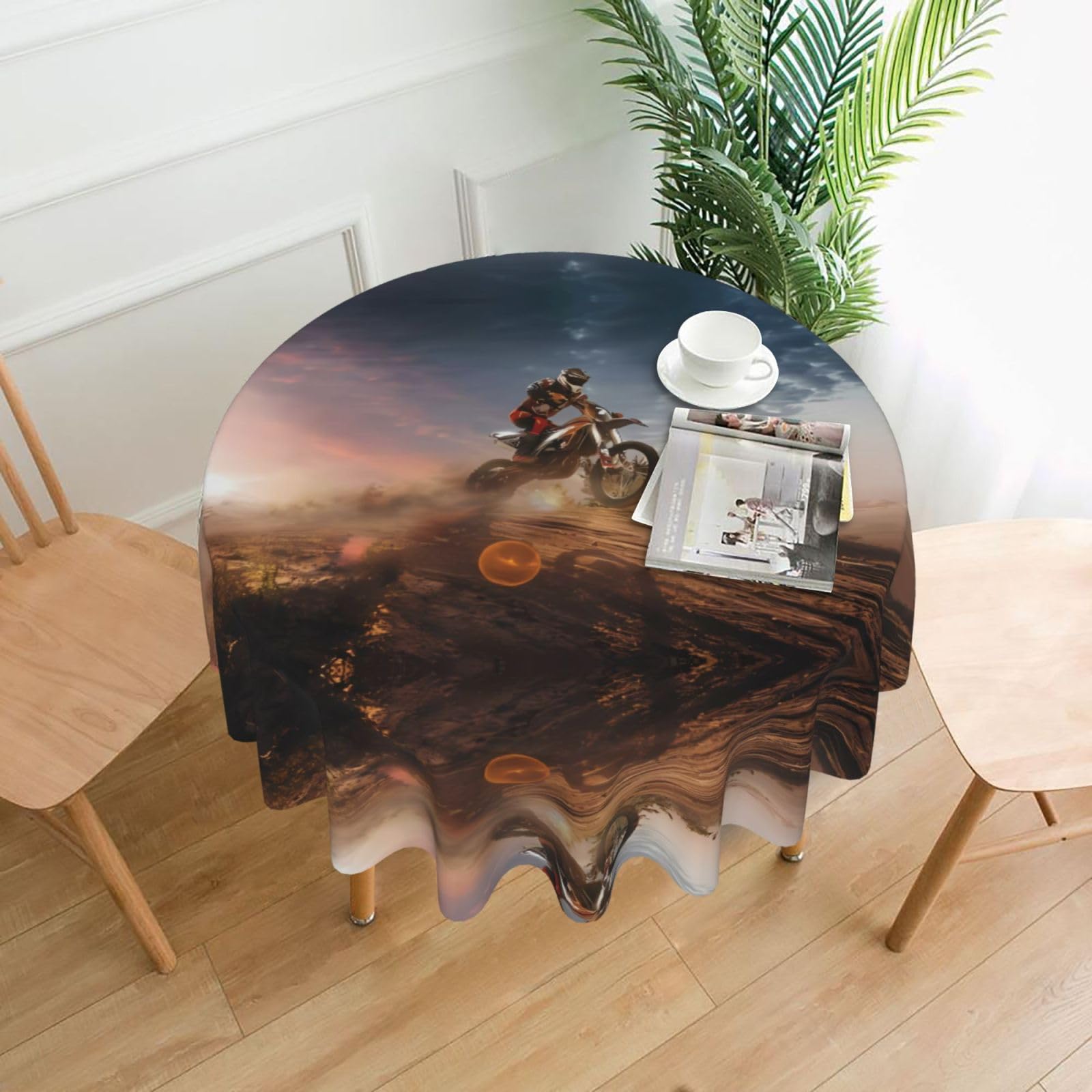YYHWHJDE Motocross Prints 60in Round Decorative Tablecloth – High-Grade Polyester Throw for Stylish Dining & Event Table Protection
