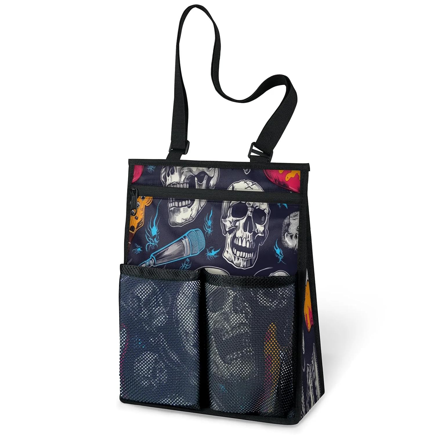 Ourtheme Rock Music Skull Portable Shower Bag for Travel Gym Camp Beach Tote Shower Caddy Bags Hanging Toiletry