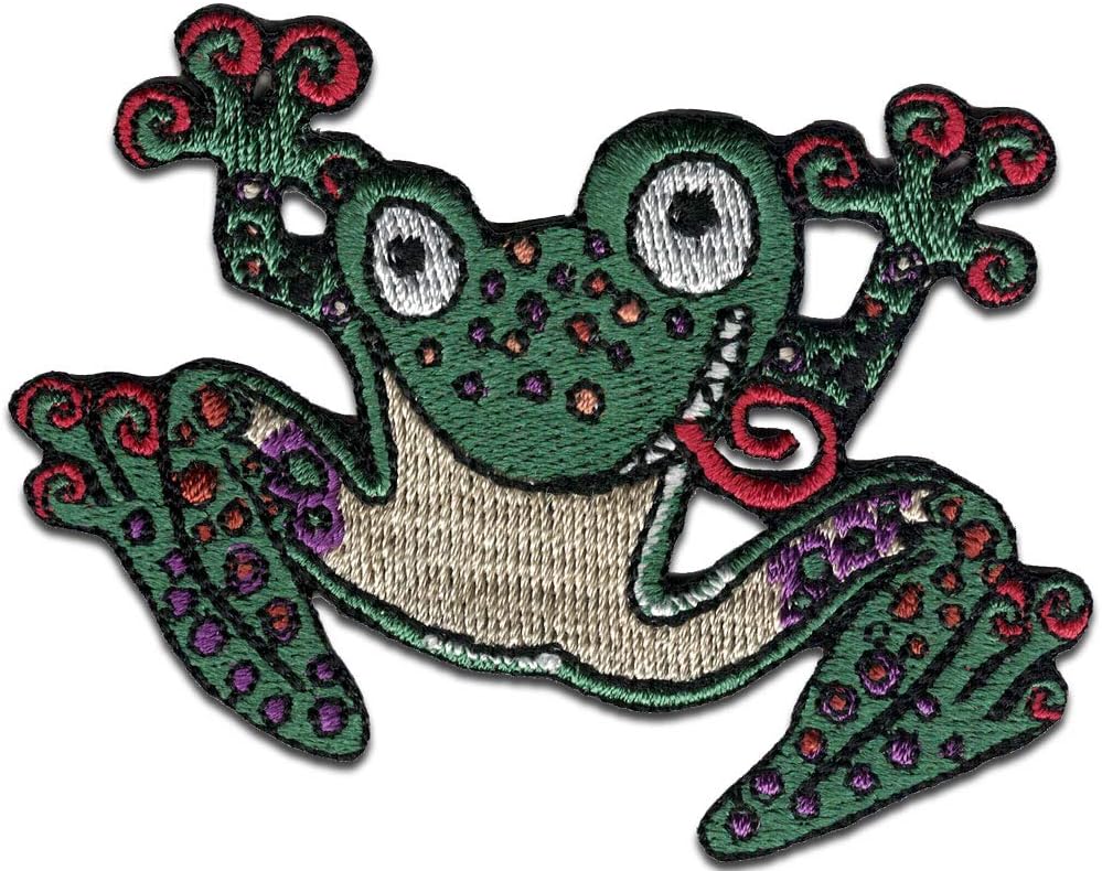 Jumping Frog Crazy Frogger with Tongue Out Patch - Iron On or Sew On (3 X 2)