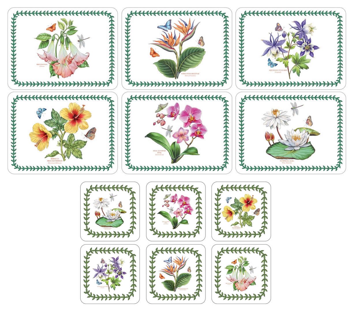 Pimpernel-Portmeirion Multicolor Pimpernel - Exotic Botanic Garden, 6 Placemats + 6 Coasters