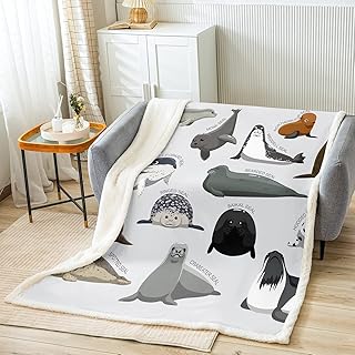 Kids Cartoon Seal Throw Blanket Cute Ocean Marine Animal Fleece Blanket for Bed Sofa Boys Girls Sea Creature Decor Sherpa Blanket Seal Collection Fuzzy Blanket Bedroom Flannel Blanket Throw 50