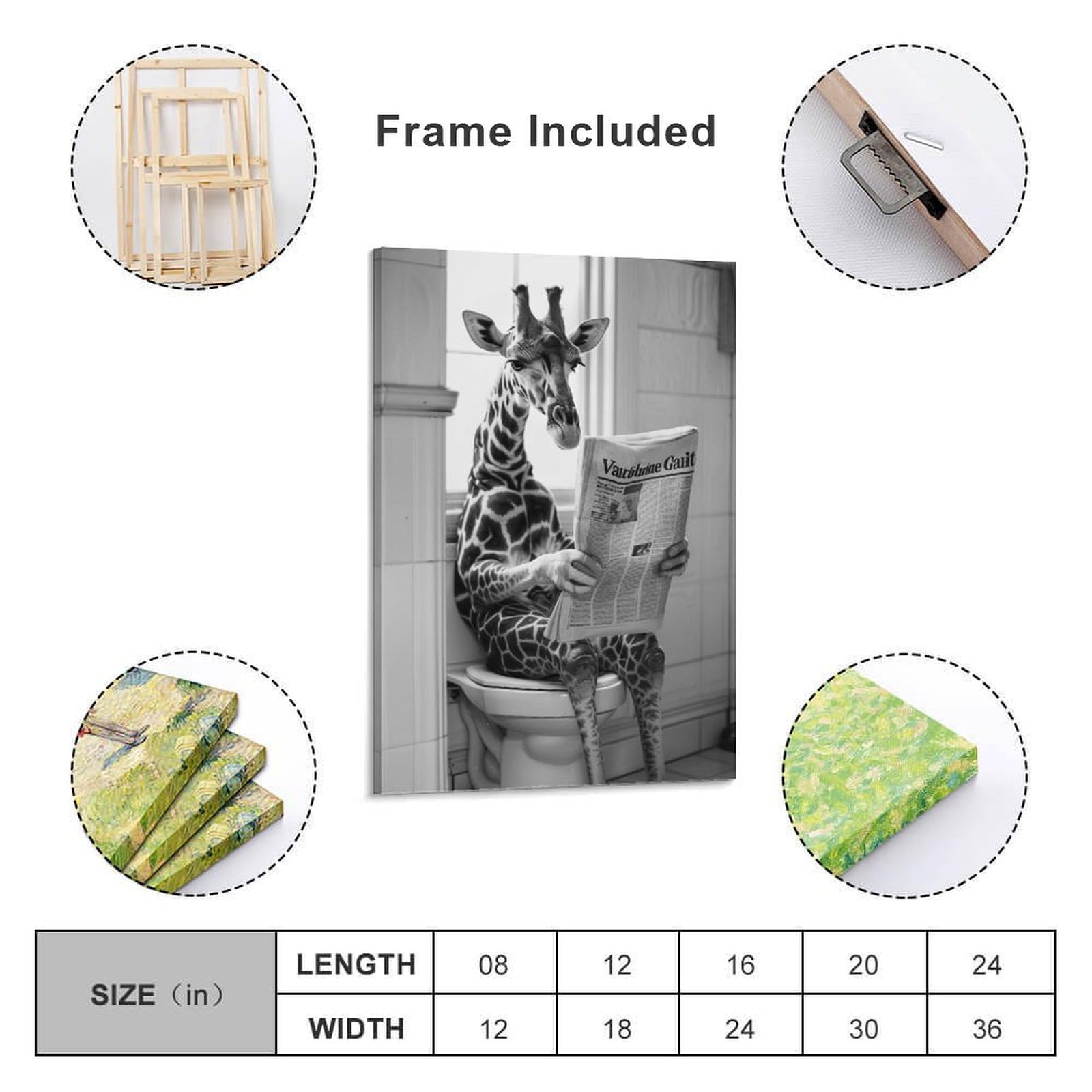 Girafe Assise Sur Les Toilettes, Impression Sur Toile, Image Sur