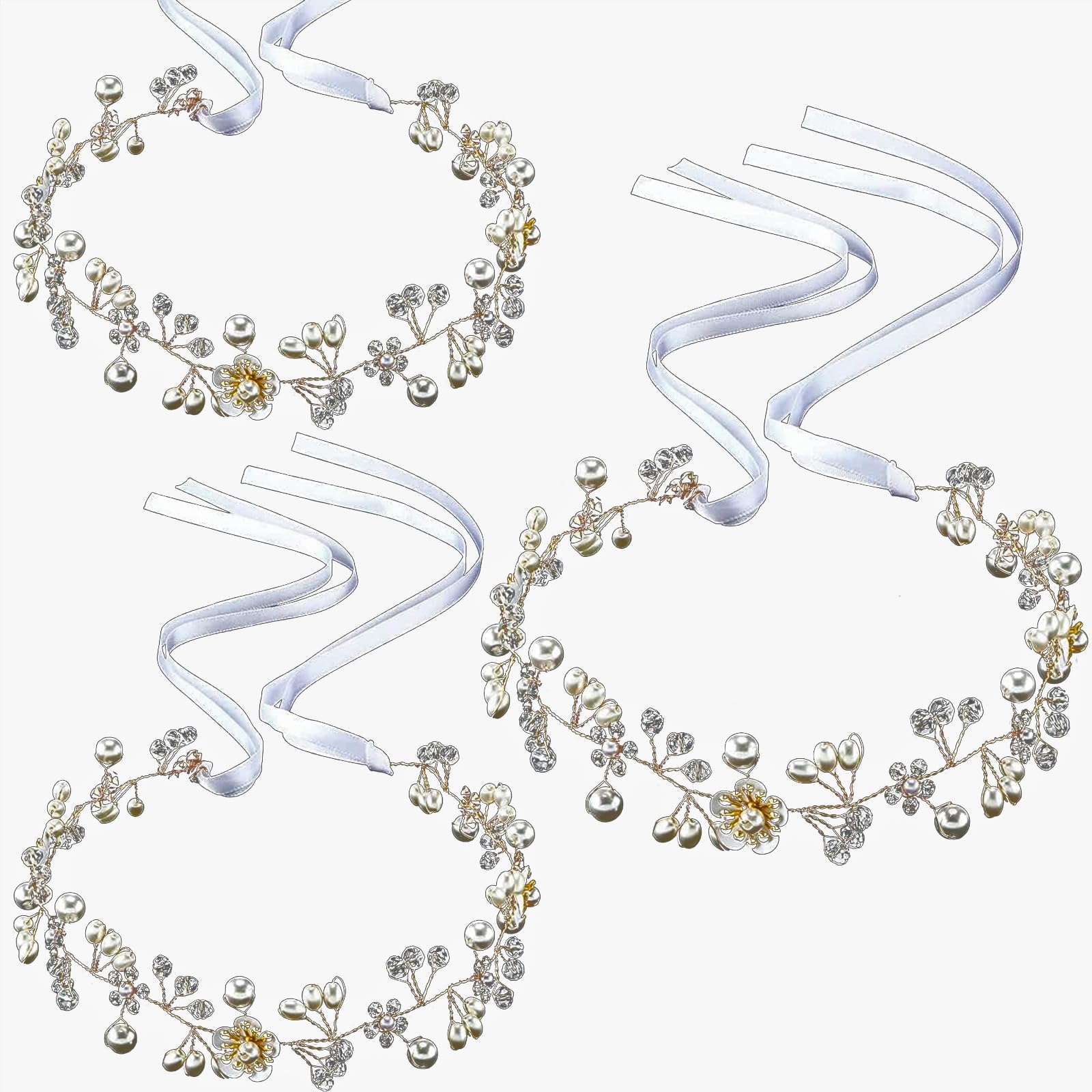 Flower Headband, Wedding Hair Accessories for Kids, White Princess Headpiece for Girls, Pearl Hair Vines, Flower Girl Tiaras Headbands, Kids' Bridal Party Accessories 3 Pieces