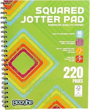 A4 Squared Jotta Notepad – Wirebound, 220 Pages, 80 GSM Premium Paper with 4-Hole Punch, Margins & Perforated Sheets, Perfect for Maths, Engineering & Office Use (Pack of 1)