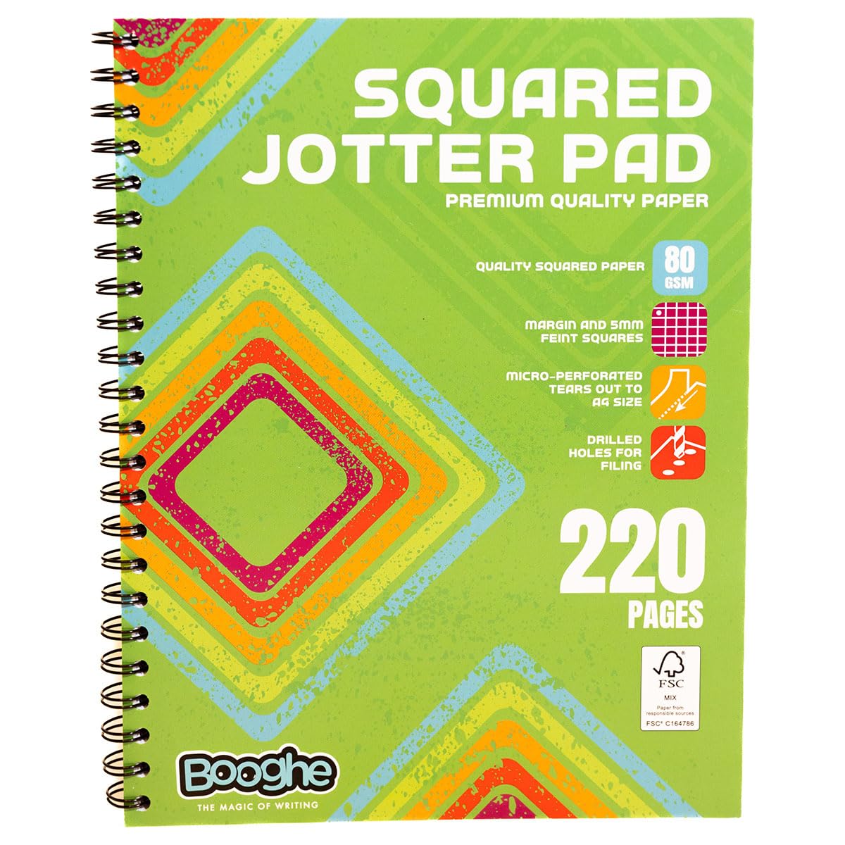 Booghe A4 Squared Jotta Notepad Wirebound With Premium quality writing paper 220 pages,with 80 GSM,4-Hole Punch Margins And Perforated Edges - Ideal for mathematic or Basic engineering use(Pack of 15)