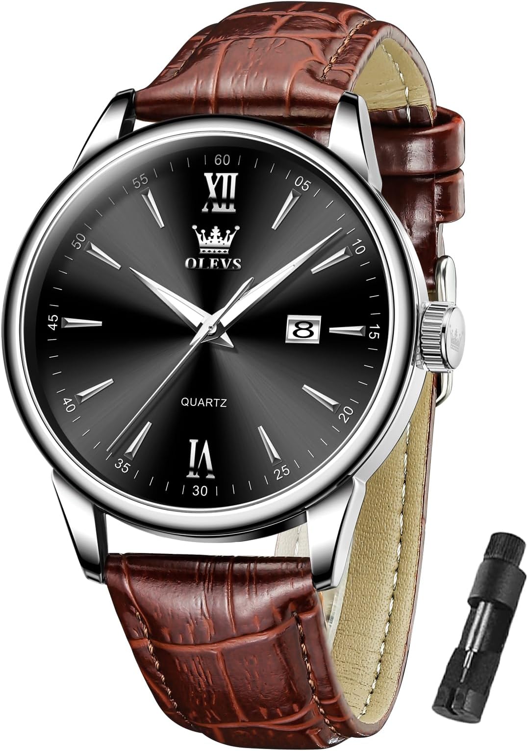 Men's Waterproof Watch Leather Strap Quartz Classic Wristwatch Simple Dial with Date Luminous Watches for Men